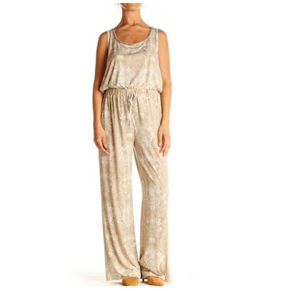 Juicy Couture Womens size Medium Animal Snake Print Jumpsuit Wide Leg Beige